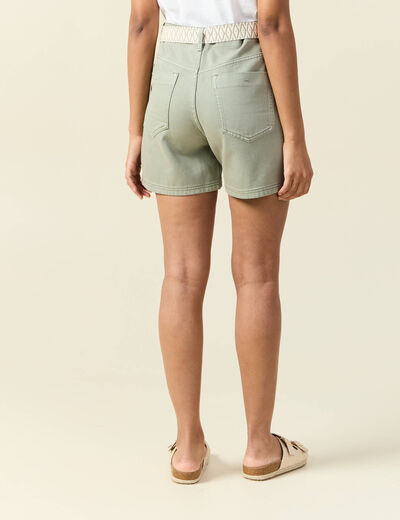 Short boyfriend ceinturé jean vert kaki femme