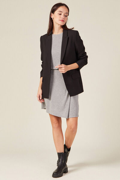 Robe moulante fils métallisés gris argent femme