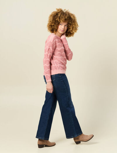 Pull manches longues ajouré rose saumon femme