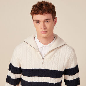 Pull col camionneur zippé ecru homme