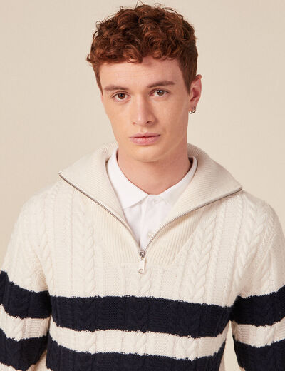 Pull col camionneur zippé ecru homme