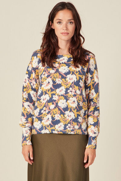 Pull manches longues bleu marine femme