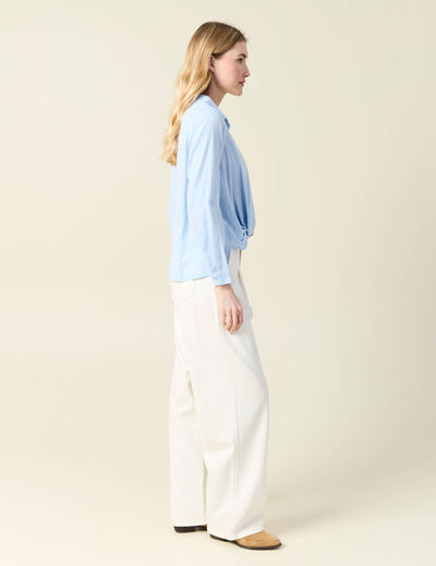 Chemise manches longues nouée bleu ciel femme