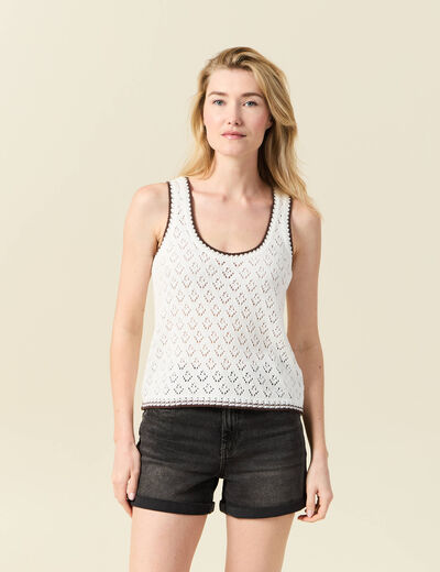 Pull sans manches ecru femme
