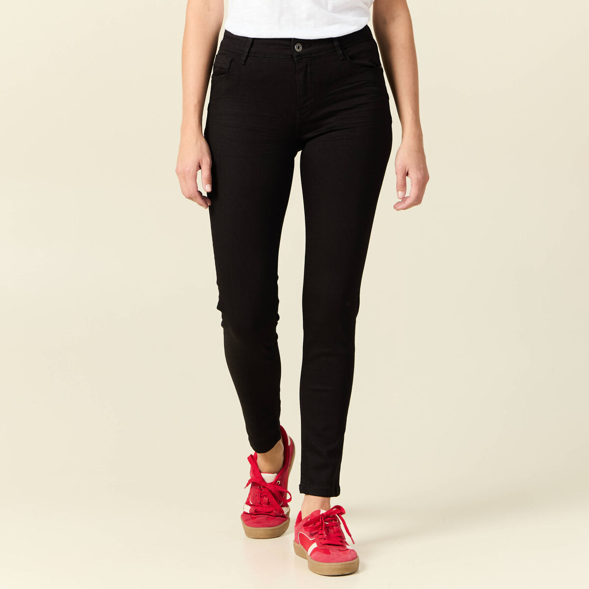 Jeans skinny push up 7/8ème denim noir femme