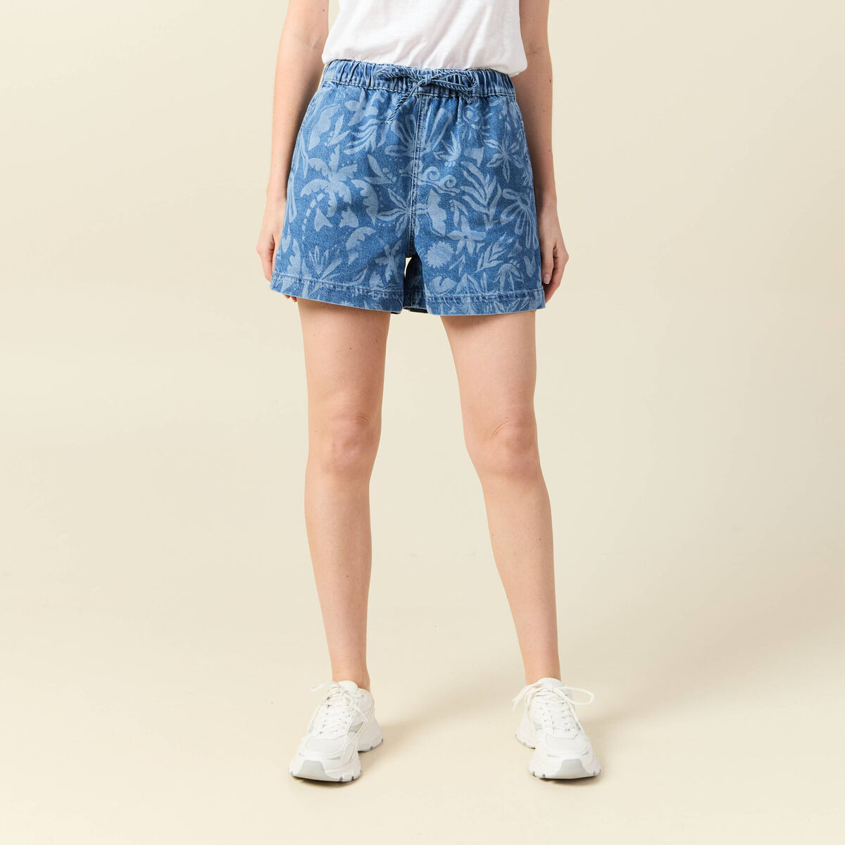 Short large en jean denim stone femme