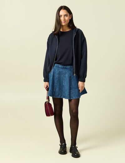 Sweat &agrave; capuche manches longues doubl&eacute; bleu marine femme