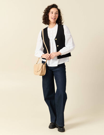 Chemise col montant manches longues ecru femme