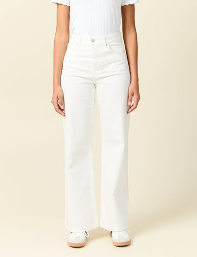 Jeans large taille haute denim blanc femme