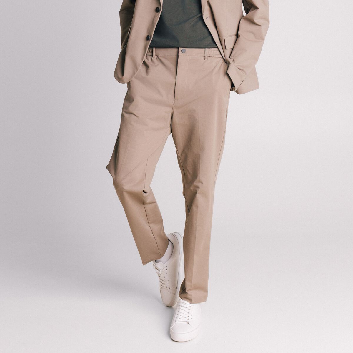 Pantalon chino stretch taupe homme