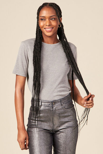 T-shirt manches courtes gris argent femme