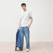 T-shirt ray&eacute; col rond manches courtes bleu gris homme