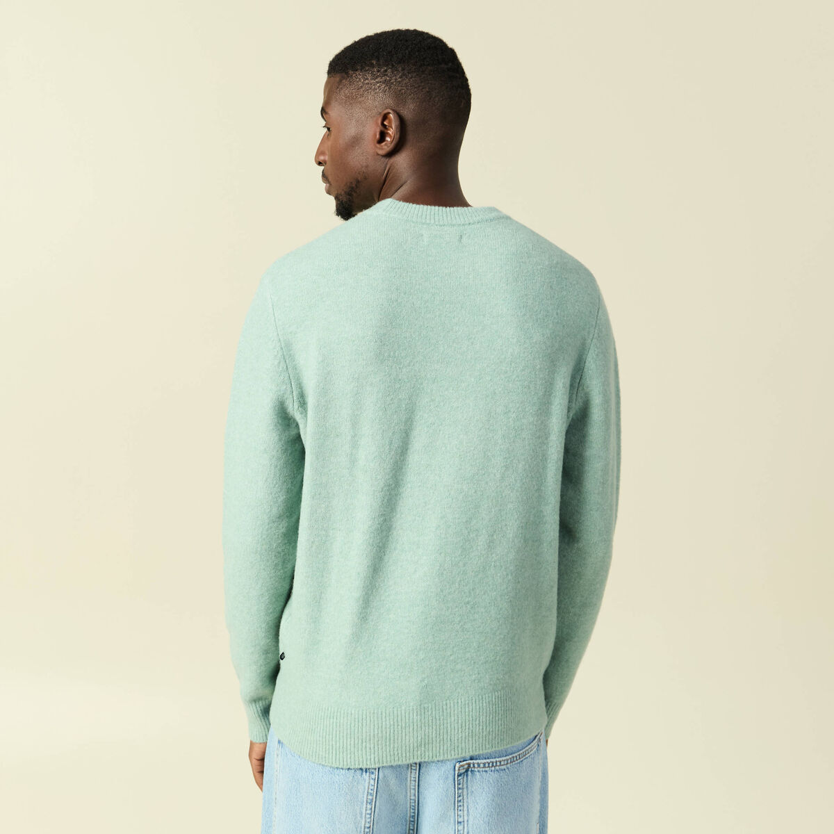 Pull manches longues col rond vert pastel homme