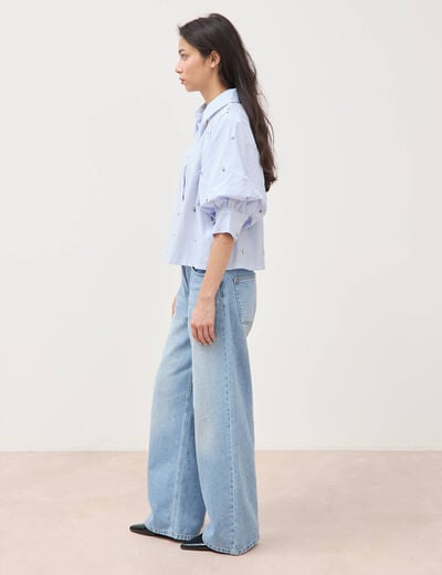 Chemise ample manches coude bleu ciel femme