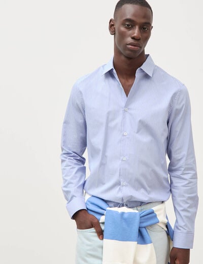 Chemise col am&eacute;ricain manches longues bleu gris homme