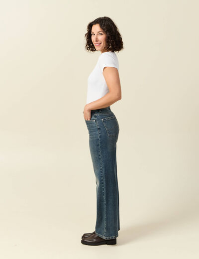 Jeans large taille haute bleu femme