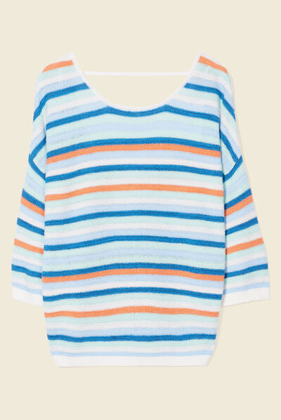 Pull manches 3/4 bleu electrique femme