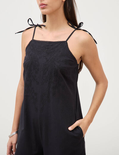 Combinaison salopette col carr&eacute; noir femme