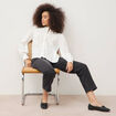 Blouse ajour&eacute;e col rond manches longues ecru femme