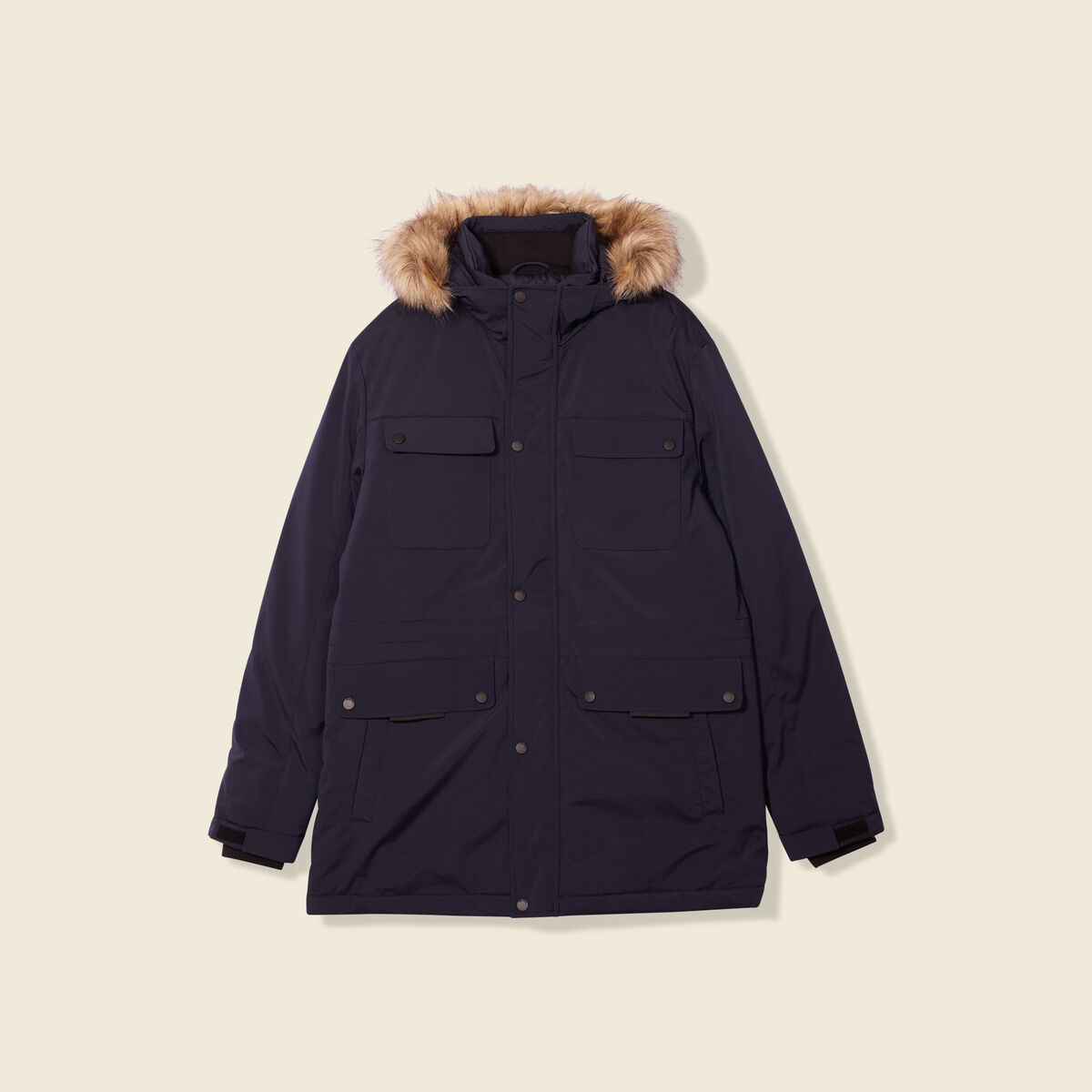 Parka droite à capuche bleu foncé homme