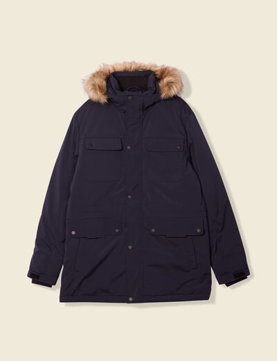 Parka droite à capuche bleu foncé homme