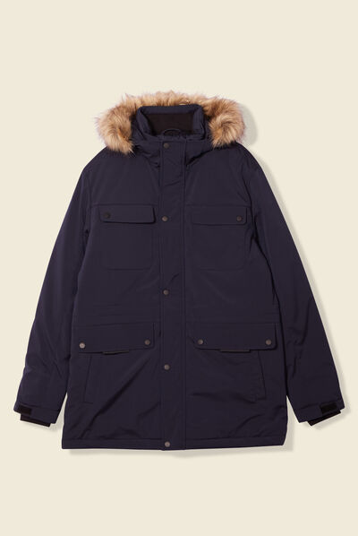 Parka droite à capuche bleu foncé homme