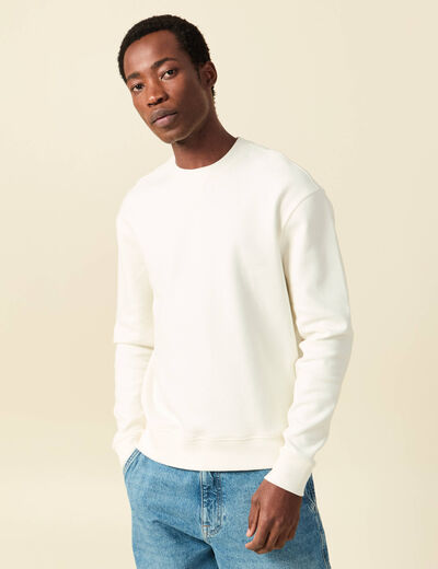 Sweat manches longues col rond ecru homme