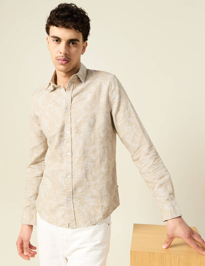 Chemise manches longues beige homme