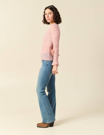 T-shirt ajust&eacute; court manches longues rose pastel femme
