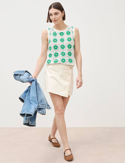Jupe-short taille haute en jeans ecru femme