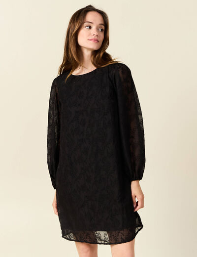 Robe droite manches longues noir femme