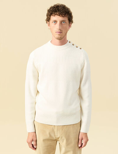 Pull col rond ecru homme