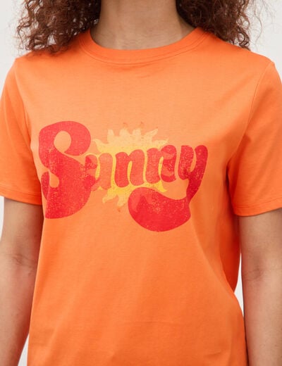 T-shirt droit col rond manches courtes orange femme