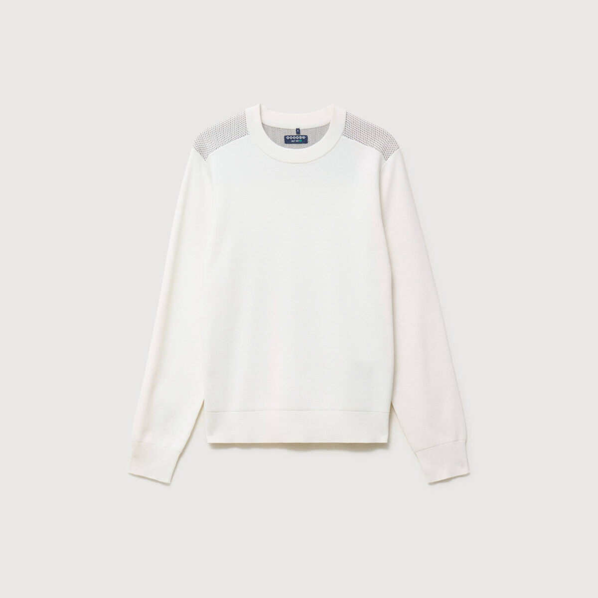 Pull droit fin col rond manches longues ecru homme