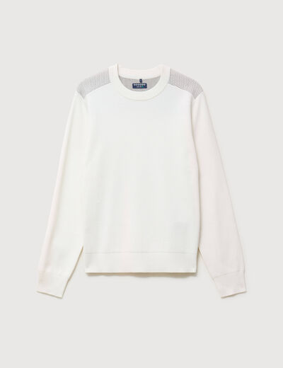 Pull droit fin col rond manches longues ecru homme
