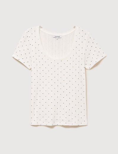 T-shirt ajust&eacute; col rond manches courtes ecru femme
