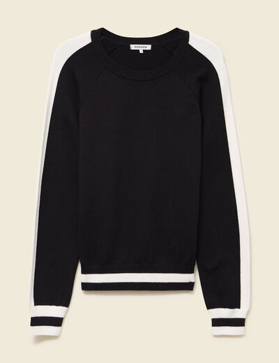 Pull col rond manches longues noir femme