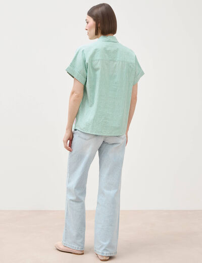 Chemise ample en coton &agrave; broderie vert femme