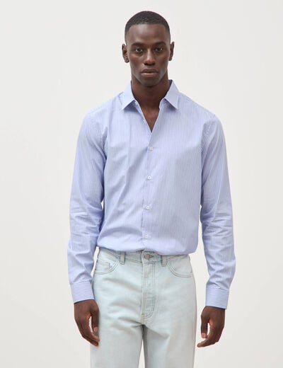 Chemise col am&eacute;ricain manches longues bleu gris homme