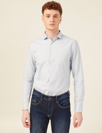 Col cintr&eacute; en coton manches longues bleu ciel homme