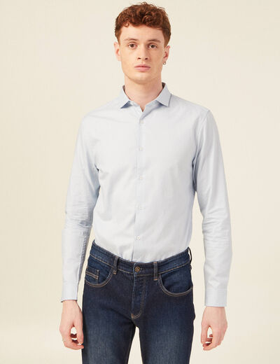 Col cintr&eacute; en coton manches longues bleu ciel homme
