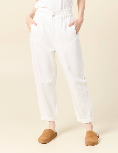 Jeans slouchy taille haute denim blanc femme