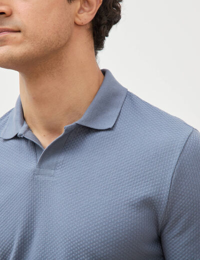 Polo manches coude bleu gris homme