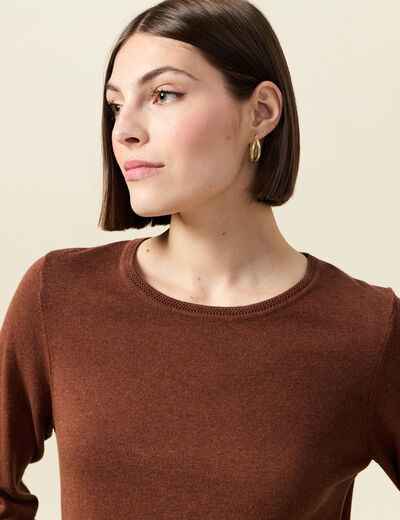 Pull manches longues marron foncé femme