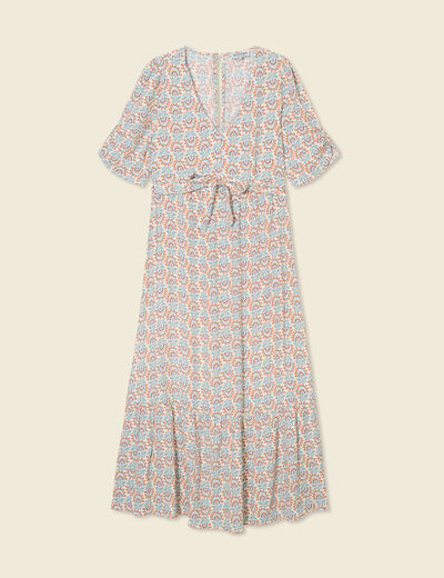 Robe longue évasée col en V blanc femme