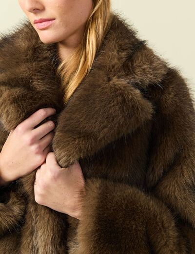 Manteau manches longues doubl&eacute; marron femme