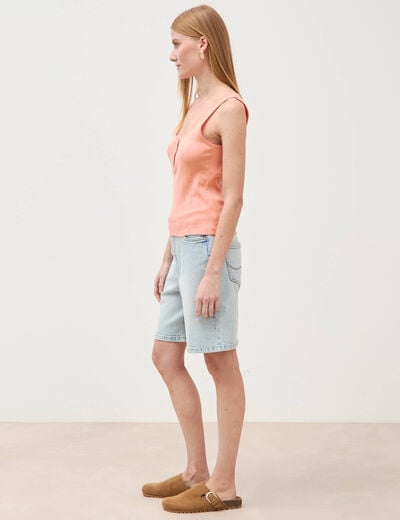 D&eacute;bardeur droit court col rond rose corail femme