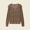 T-shirt col V manches longues taupe femme
