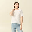 T-shirt ajour&eacute; col rond manches courtes ecru femme