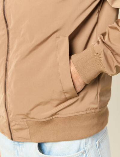 Blouson zippé col montant taupe homme